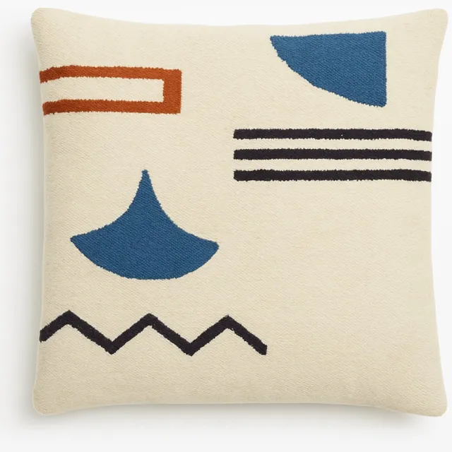 Kelima Handgemaakte wollen kussenhoes 40x40 cm – Geometrisch ontwerp – Grijs, blauw & roestbruin – Gemaakt in Egypte – Met ritssluiting