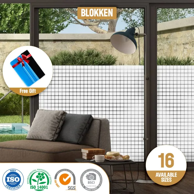 ZIA S & CO ZIA’S & CO-Raamfolie HR++45x500cm-Zonwerend & Isolerend-Anti inkijk-Statisch-Blokken-Inclusief Rakel