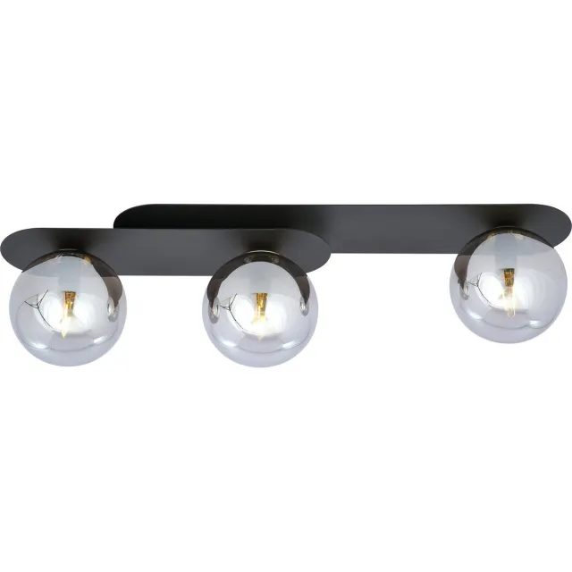 Emibig Randers zwarte triple ovalen plafondlamp met 3 gerookte glazen bollen E14 - Creëer een sfeervolle ambiance in uw ruimte Zwartachtig
