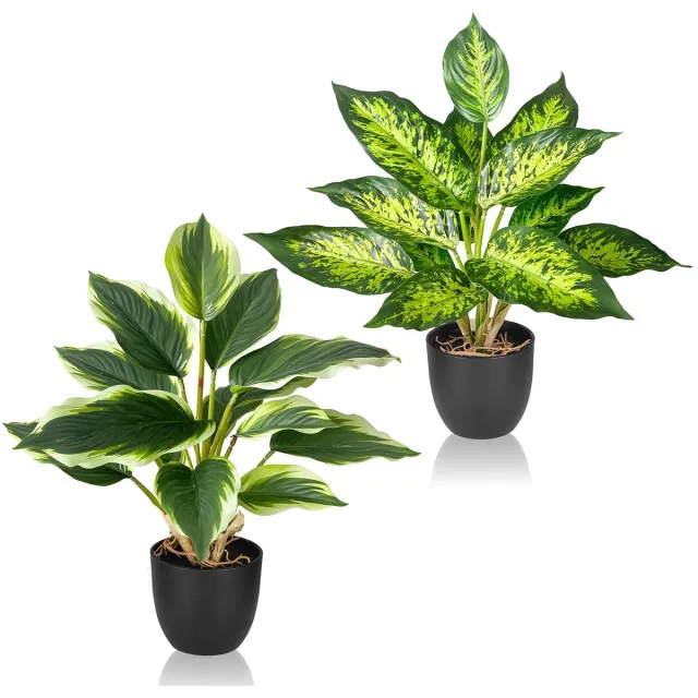 Unyqoos Set van twee levensechte kunstplanten voor kleurrijke decoratie in huis groen