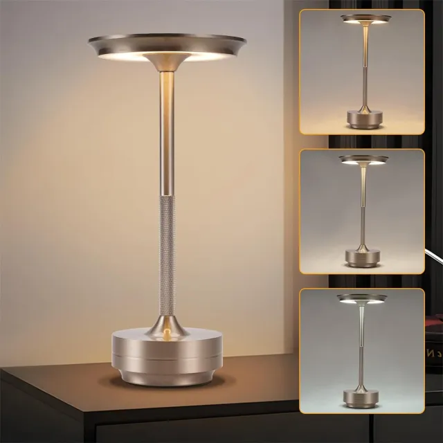 YAGXIG Draadloze LED Bureaulamp - Nachtlampje - Bureaulamp voor de slaapkamer - Oplaadbaar - Dimbaar - 5000mAh - Nachtlampje - Bureaulamp - Bureaulamp voor woonkamer en slaapkamer - 3 kleuren - Zilver