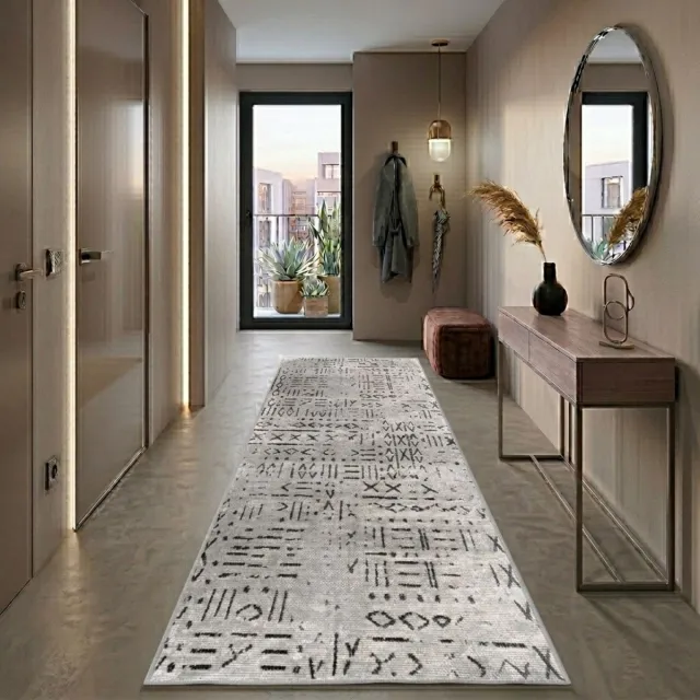 Floordirekt Maatwerktapijt Vena - Hoogwaardig Jacquardweefsel met Patroon - Aangenaam Zachte Katoenpool - Ivoor - 80 x 300 cm