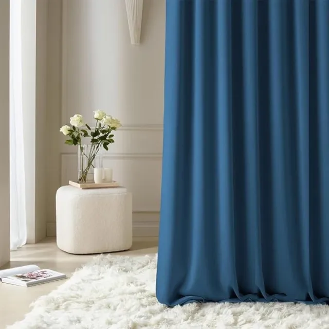 Zoranta Verduisterend Gordijn met Zilveren Ringen, 140 x 250 cm, Donkerblauw, 1 stuk