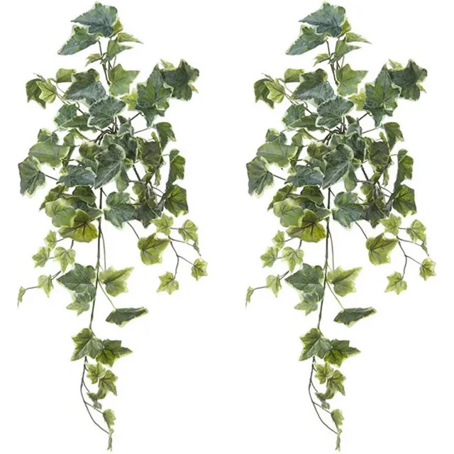 Louis Maes Kunstplant met blaadjes hangplant Klimop/hedera - 2x - groen/wit - 58 cm - Klimplanten Multi