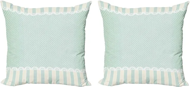 ABAKUHAUS Shabby Chic Kussenhoes 40x40 cm – 2-pack – Dubbelzijdig bedrukt – Amandelkleur, groen en wit Amandel Groen Crème Wit