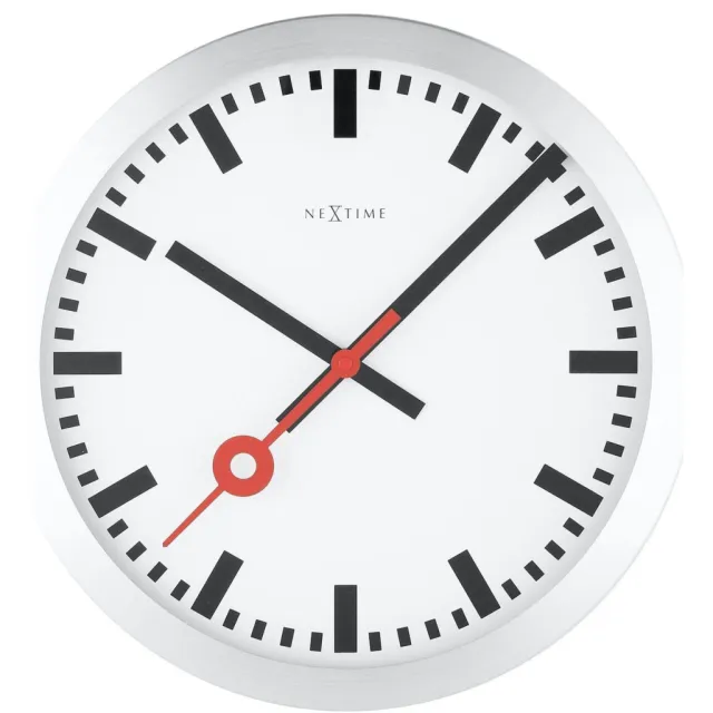 NeXtime Wandklok/Tafelklok - Aluminium - 'Station Stripe' 19 cm Wit
