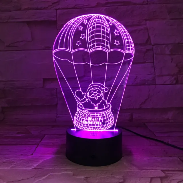 MC Living 3D Led Lamp Met Gravering - RGB 7 Kleuren - Kerstman Luchtballon