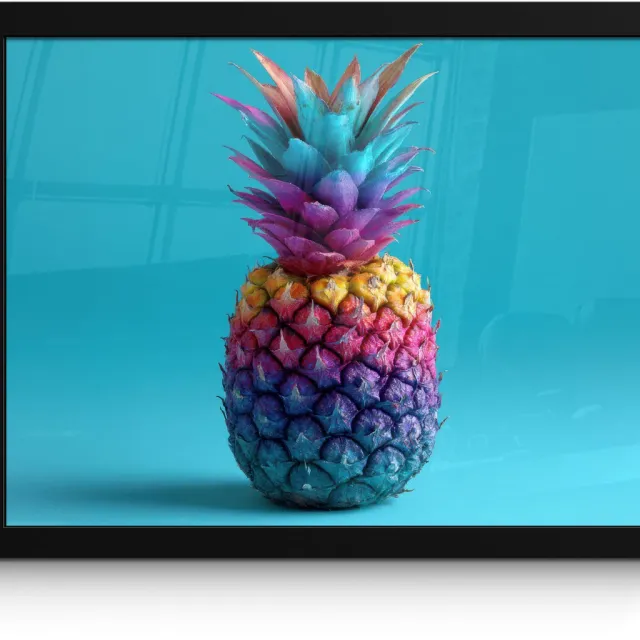 FrameYourWall Poster in lijst - Fotolijst 40x30 cm - Posters - Ananas - Regenboog - Blauw - Popart - Posterlijst zwart - Decoratie - Wanddecoratie woonkamer - Muurdecoratie slaapkamer