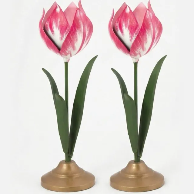 Pip Studio Bloemen Kandelaren - Roze - Set van 2 - Metaal - 26 cm