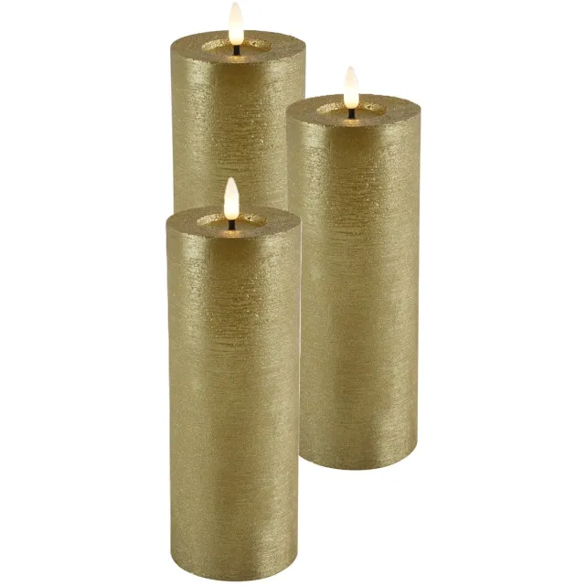Countryfield Lyon LED kaars/stompkaars - 3x - goud - D7,5 x H20 cm - timer Goudkleurig