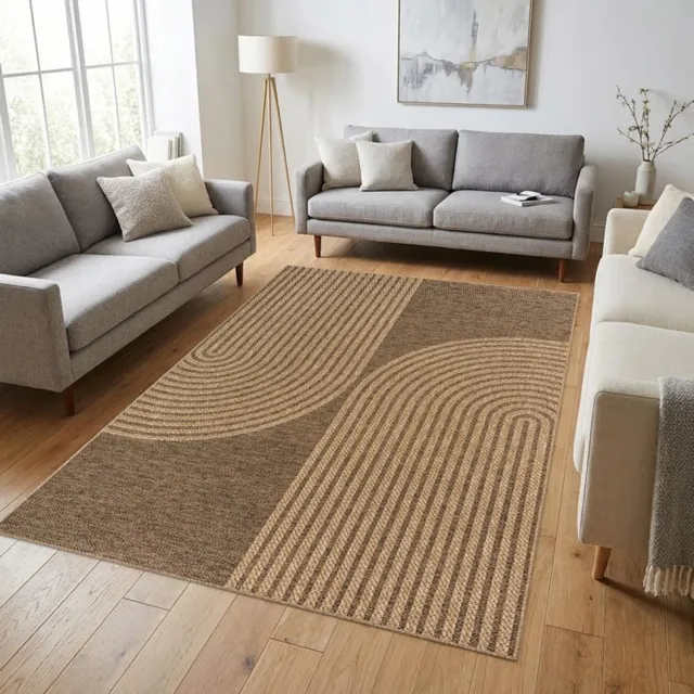 TapisTrend Designer tapijt Naturel Modern, natuurlijk vloerkleed Jute met geometrische bogen en een gevlochten effect voor de woonkamer en slaapkamer