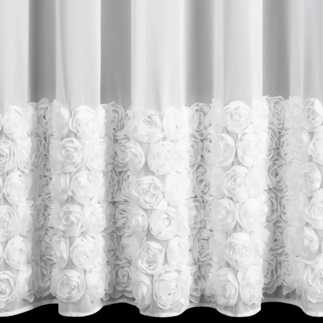 Gabriela-Gordijnen Gabriela-Decor Vitrage - Gordijn met Ringen – Luxe Witte Chiffon met 3D Rozen – 140 x 250 cm – 1 Stuk