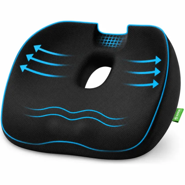 AIMASON Ergonomisch Zitkussen – Traagschuim Stoelkussen met U-vormige Uitsparing en Middenopening – Bureaustoelkussen voor Kantoor, Auto, Gamingstoel en Rolstoel – Afneembare Hoes met Ritssluiting – 44 × 41 × 7 cm – Zwart