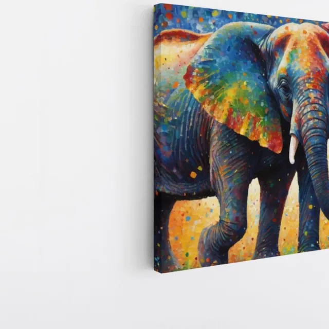 Saammp Canvas Schilderij - Olifant - Kleurrijk - Dieren - 100x100 - Foto op canvas - Wanddecoratie - Muurdecoratie Woonkamer - Slaapkamer decoratie - Canvas Print Multicolor