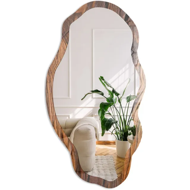 Coloray Houtstructuur Spiegel - Bruin Rechthoekige Spiegel Voor Interieur - Organische Spiegel - Woonkamer, Kantoor, Slaapkamer - Rustiek - 45x90 cm - Totale afmeting 52x97 cm Structuur Houtnerfstructuur, Bruin