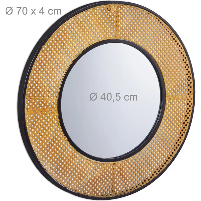 Relaxdays Ronde Wandspiegel - Retro Design - Ø 70 cm - Stijlvol & Functioneel lichtbruin
