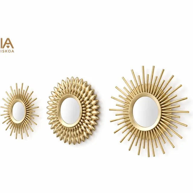 ISKOA Spiegels - set van 3 delig - Huis Decoratie - Ronde spiegels - Gouden Spiegels - modern- groot , middel en klein spiegels