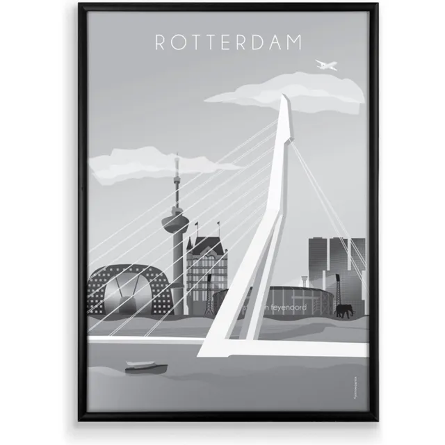defotolijstenspecialist.nl Skyline Poster Rotterdam Zwart-Wit in Zwarte Lijst