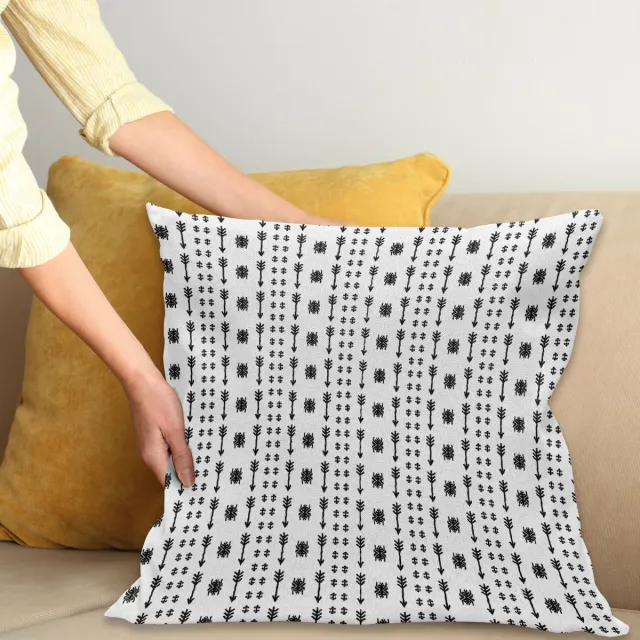 ABAKUHAUS Tribal Kussenhoes, Boho Arrows, Wasbare Kleurechte Kussenhoes met Digitale Dubbelzijdige Print en Ritssluiting, 50 x 50 cm, Wit Zwart