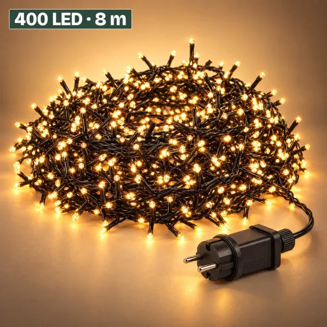 Levano Kerstboomverlichting 400 LED 8 m - Kerstverlichting Buiten - Kerstversiering - Lichtsnoer Buiten - Kerstlampjes - Lichtslinger Binnen - Clusterverlichting Kerstboom - Kerstverlichting Binnen - Extra Warm Wit - Microcluster - IP44