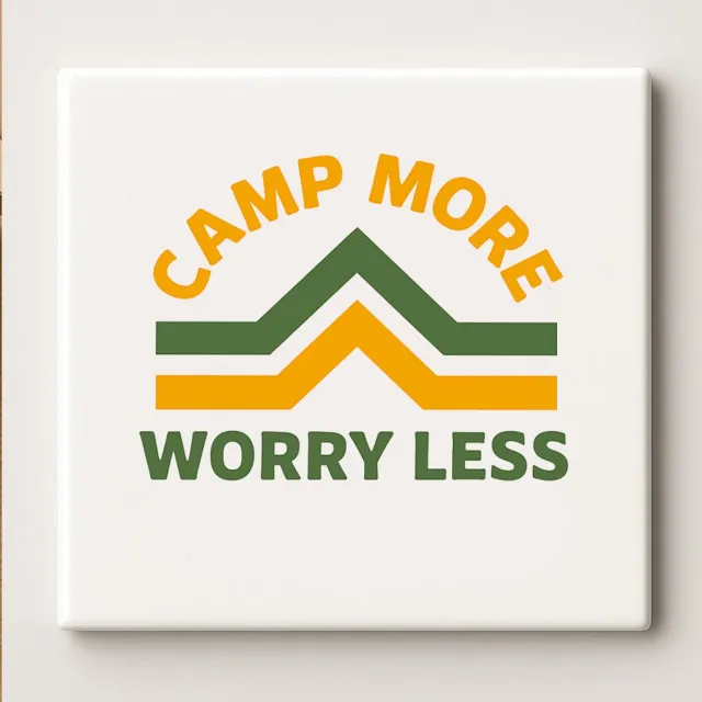 Nevolis Camp More Worry Less Tegel – 15x15cm Keramische Wanddecoratie – Outdoor Avontuur Quote Decoratie voor Kampeerliefhebbers & Natuurfans Multi Color