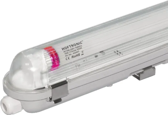 HOFTRONIC LED TL armatuur met lamp - 120cm - 18 Watt 3150 Lumen (175lm/W) - 4000K IP65 waterdicht voor binnen en buiten - T8 G13 fitting - Flikkervrij - Koppelbaar Transparant