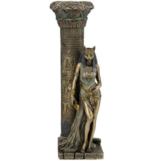 Veronese Design Beeld/Figuur - Egyptische Godin Bastet Kandelaar - Polyresin - Gebronsd - Zeer Gedetailleerd - Zware kwaliteit - Hoogte ca. 27,5cm