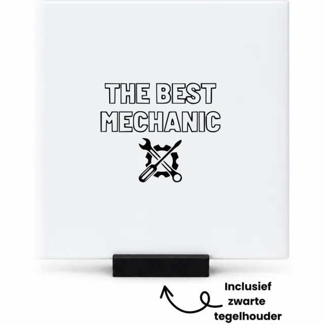 Hacebo De beste monteur tegeltje met tegelhouder - Automonteur - Familie vrienden collega - tegeltjes met tekst - Cadeau - spreuktegels - 10.8x10.8 CM Wit