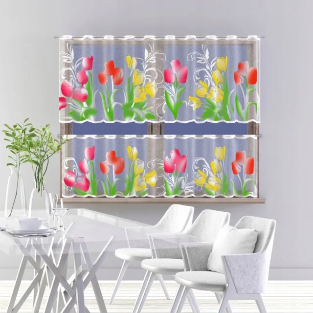 Wisan Tulpen- jacquard vitrage - Gordijn 300 x 70 cm - Curtains - Jacquardgordijnen- 300 x 70 cm wit