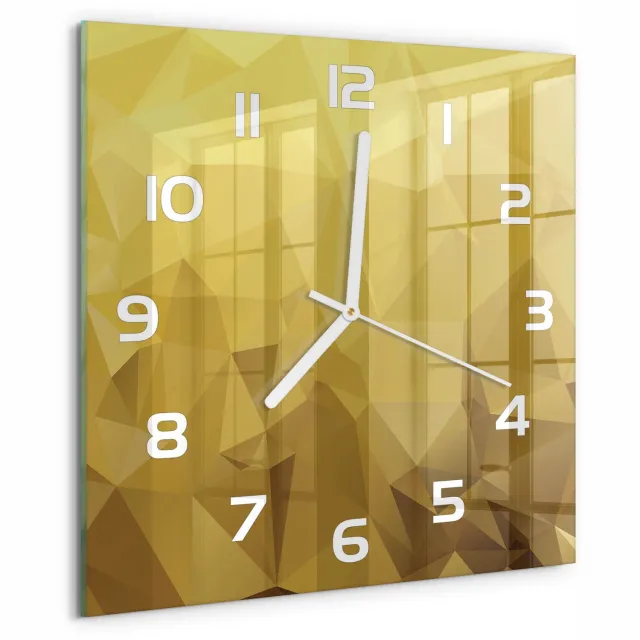 TULUP Wandklok - Abstracte achtergrond Glazen Wandklok Design - 30x30 cm - Geel Klok Glas Met Opdruk - Witte handen - Vierkante Klok - Wandklok Glas Met Motief - Decoratieve Glazen Klok