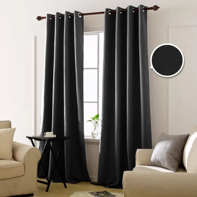 Unyqoos Zwarte verduisterende gordijnen set voor slaapkamer en woonkamer 245x140 cm