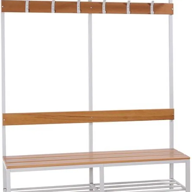 ABC Kantoormeubelen Garderobe set voor kleedkamers met bank, en hoeden/schoenenplank 189cm hoog x 160cm breed x 40cm diep Enkelzijdig Licht grijs (Ral 7035)