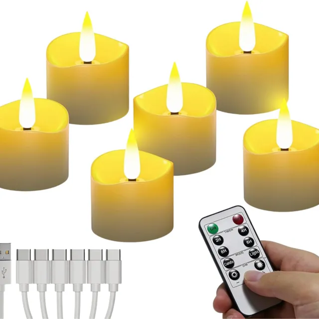 VELZINO® Oplaadbare Kaarsen - Theelichtjes - Waxinelichtjes - Kerstverlichting - Met Afstandsbediening en Timer - 6 Stuks Warm wit / geel licht