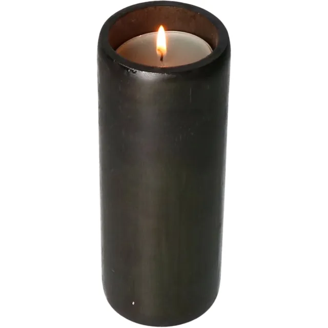 Lesliliving Lesli Living Kaarsenhouders/waxinelichtjes houders - bamboe - zwart - H20 cm - theelicht houder