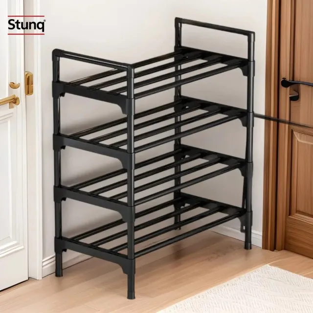 Stunq 5-laags schoenenrek met handgreep – zwart opbergrek voor hal en slaapkamer