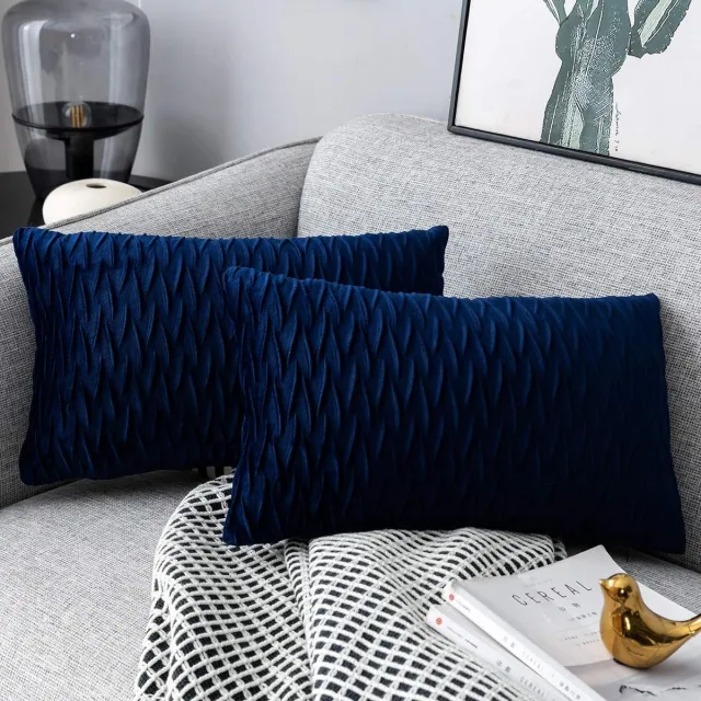 Thuys Kussenslopen set fluweel zacht solide decoratieve kussens voor sofa slaapkamer 30 cm x 50 cm 2-pack voor bank, bed, bank, stoel, slaapkamer en woonkamer, marineblauw Donkerblauw