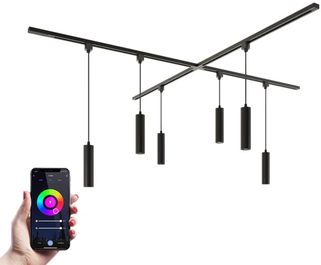 HOFTRONIC railverlichting pakket x-vorm – 4x 1 meter rail – 6 RGBWW GU10 spots – dimbaar – aluminium zwart – IP20 – modulair – 230V – smart verlichting woonkamer keuken