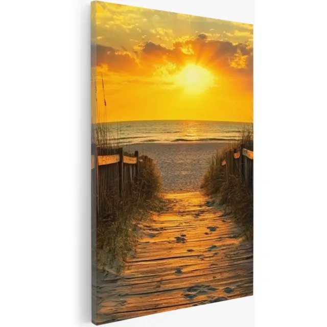 Saammp Canvas Schilderij - Strand Pad - Zee - Duinen - 30x45 - Foto op canvas - Wanddecoratie - muurdecoratie Woonkamer - Slaapkamer decoratie - Canvas Print Multicolor