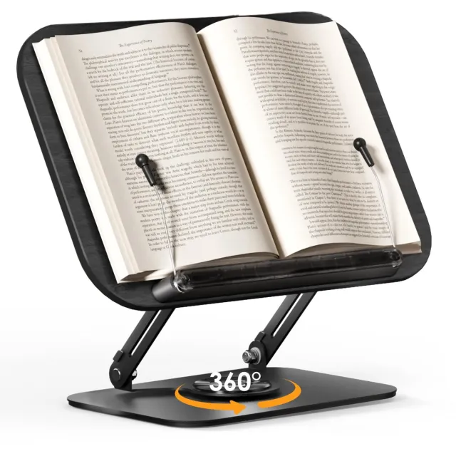 Ibenzoa Multifunctionele Houten Boekenstandaard met 360° Draai- en Verstelmogelijkheden voor Diverse Gebruiksscenario's zwart