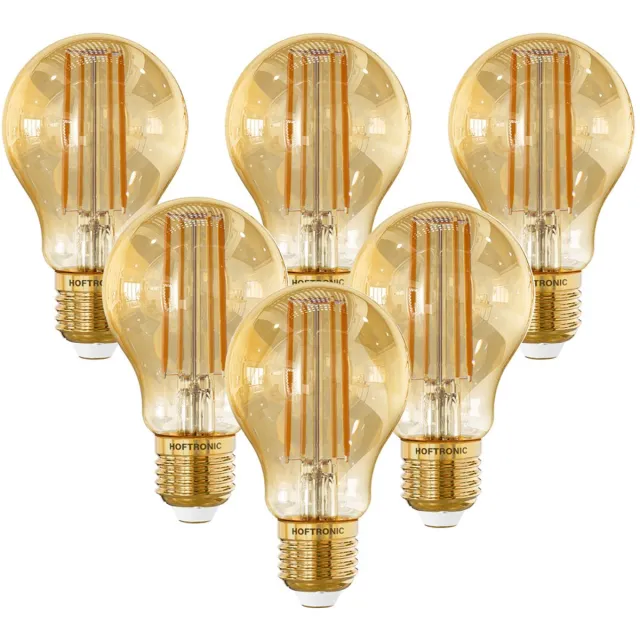 HOFTRONIC Set van 3 Smart Gloeilampen - 7 Watt 806 Lumen - Kooldraadlampen - A60 Peer Amberkleurig - 1800-3000K - Dimbaar - E27 Filament - Bedienbaar via Google Home & Amazon Alexa