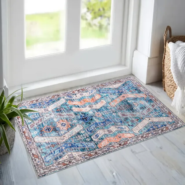 Netline Home Vloerkleed Woonkamer - Wasbaar - Vloerkleed Antislip gemaakt van geweven katoen - Vintage Boho Vloerkleed voor Slaapkamer, Keuken, Hal en Salon (Groen, 200 x 290 cm)