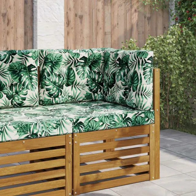 vidaXL Buiten bankkussen Stof Bladpatroon 60 x 60 cm Bladpatroon Wit