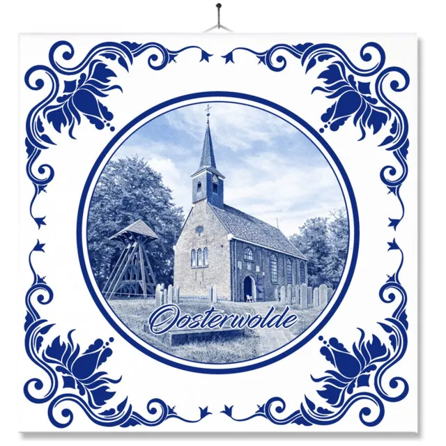 MC Living Tegel Met Opdruk | Oosterwolde | Delft Blauw | Cadeau | Inclusief Geschenkdoos | Standaard | Ophangsysteem Ontwerp 1