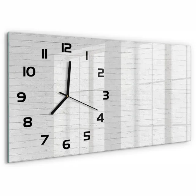 TULUP Wandklok - Bakstenen muur Moderne Wandklok Glas - 60x30 cm - Wit Wandklok Glas Decoratie - Zwarte handen - Rechthoekige Klok - Glazen Wandklok Design - Klok Glas Met Opdruk
