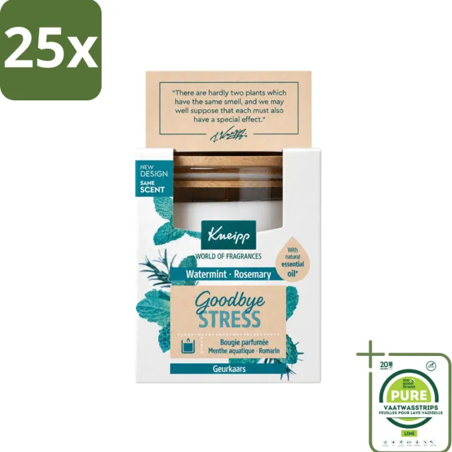 Kneipp 25 x Kneipp - Geurkaars - Goodbye Stress - Watermunt & Rozemarijn - 20 branduren - Grootverpakking - Vaatwasstrips - Geurkaars - Ontspanning - Stress - Rust - Wellness Wit