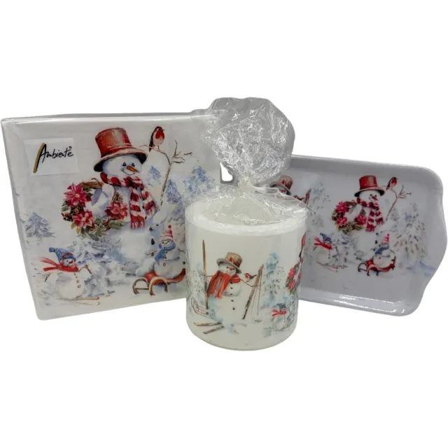 Set: Kaars - 20 servetten - dienblad Sporty snowmen | 392304 | Ambiente multi