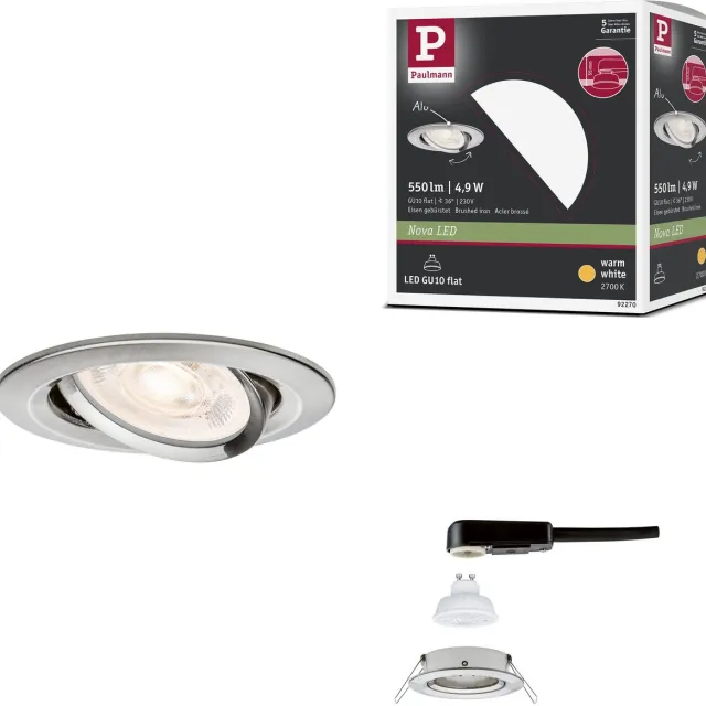 Paulmann LED-inbouwlamp Nova GU10 Flat draaibaar 4,9W 550lm 230V 2700K Staal geborsteld