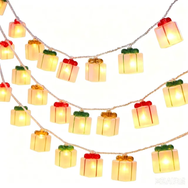 Huttutu Slingerlichten - Cadeaudoos Vormige LED Lichtslang met Batterijbox - 2 Lichtstanden (Constant en Knipperend) - Geschikt voor Kerstboom Slaapkamer en Feestdecoratie - 3 Meter - 20 Lampjes