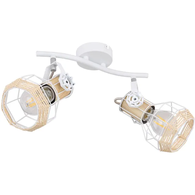 Globo Plafondlamp houtlook spot zwenkbare plafondlamp wit, metaal, 2x E27 stopcontacten, LxBxH 29,6x23x19 cm