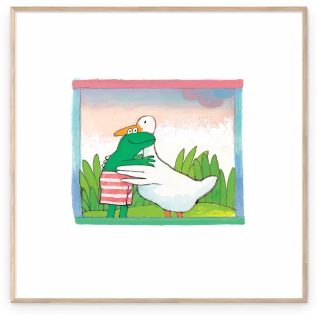 Prenter Fine art print: Kikker en Eend Knuffelen | Kikker van Max Velthuijs Multi colour